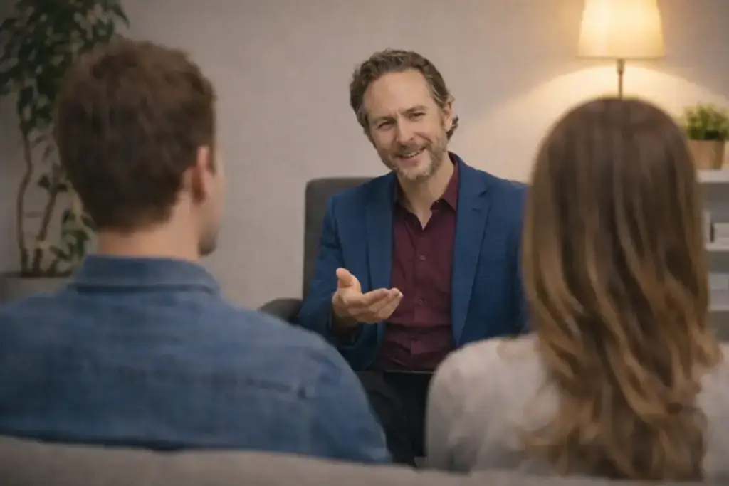 Paartherapeut Daniel Urban im Gespräch mit einem Paar – professionelle Paartherapie in München mit Fokus auf Klarheit, Verantwortung und ehrliche Entscheidungen